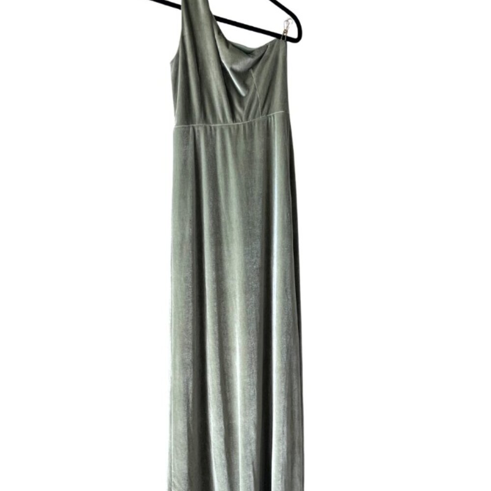 Baltic Born Sage Green One Shoulder Velvet Maxi Dress – Size Medium - Picture 3 of 9